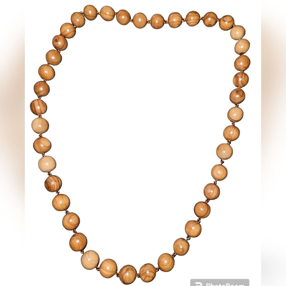 Natural Wood Necklace Tan Brown Wooden Bead Boho Bohemian Retro Hippie Summer